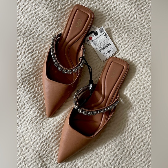 Zara Shoes Nwt Zara Rhinestone Slingback Flats Size 36 Poshmark